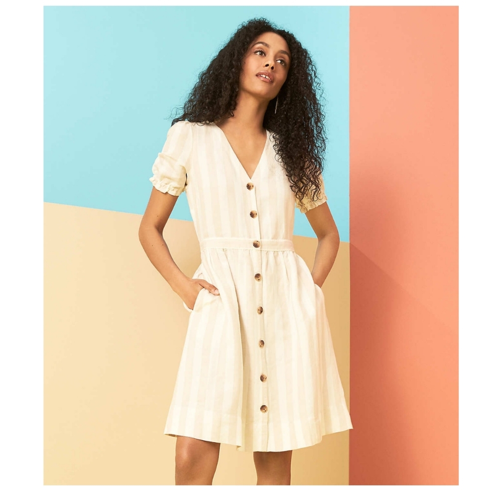 Striped Puff Sleeve Pocket Shirtdress